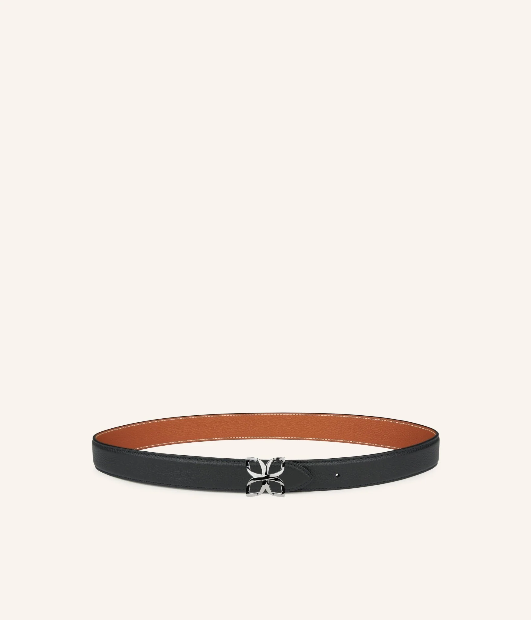 Ceinture Hortensia Argenté 25mm | Noir Caramel