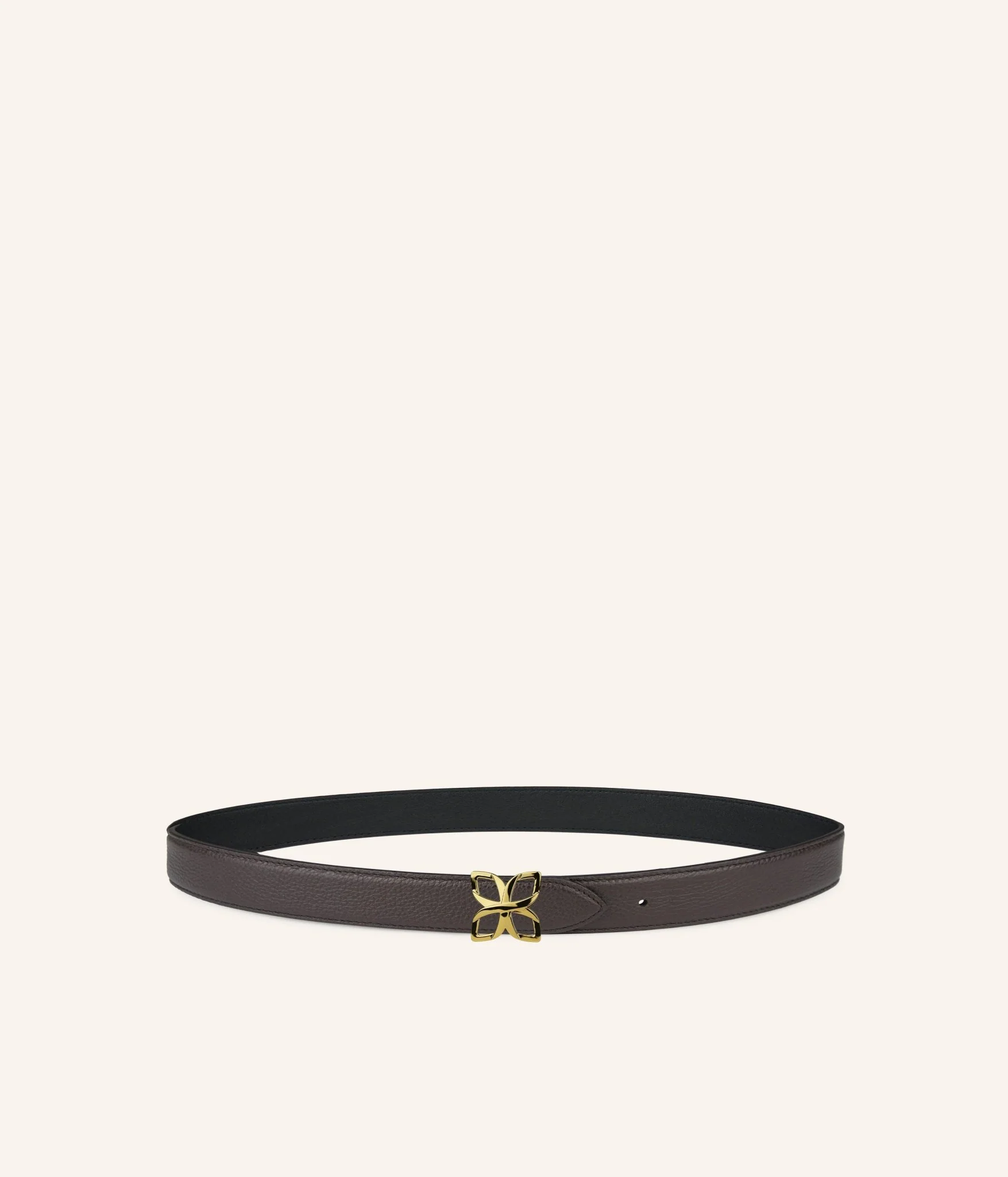Ceinture Hortensia Doré 25mm | Espresso Noir Lisse