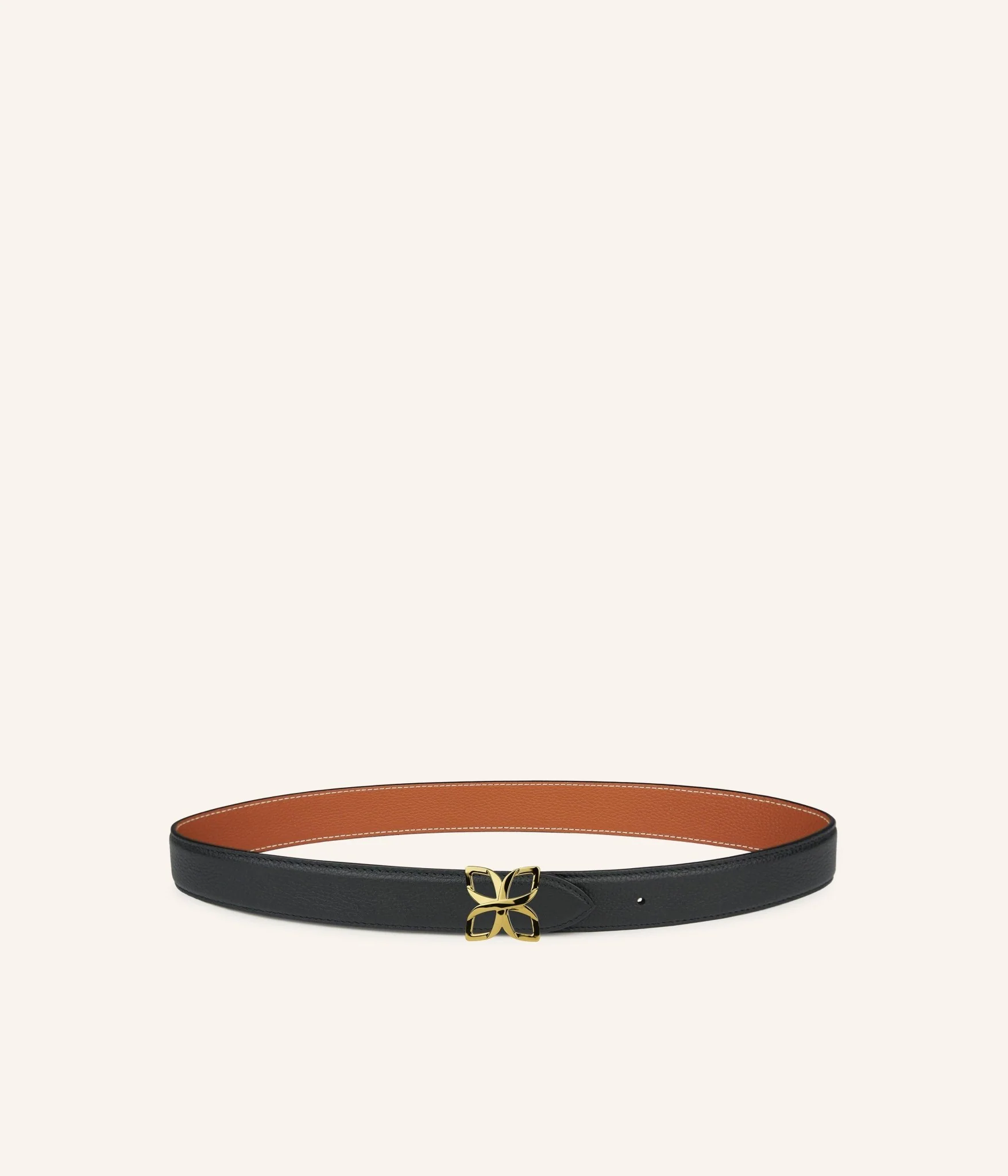 Ceinture Hortensia Doré 25mm | Noir Caramel