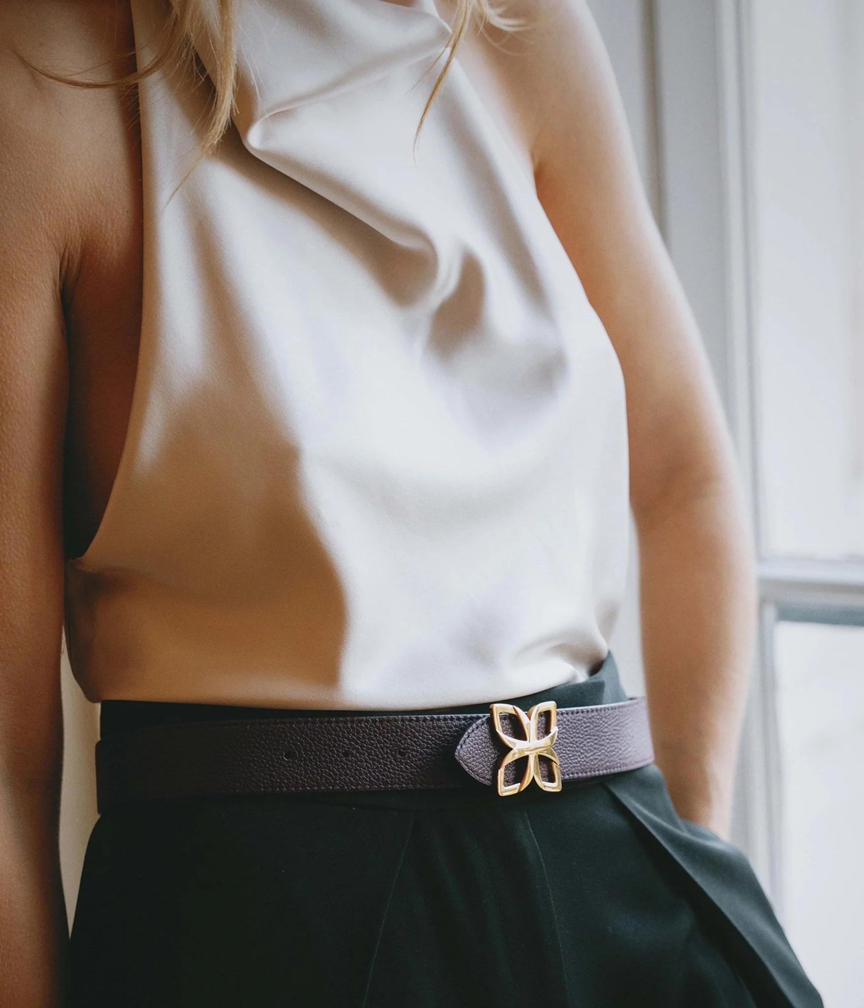 Ceinture Hortensia Doré 33mm | Bordeaux Prune - Image 3