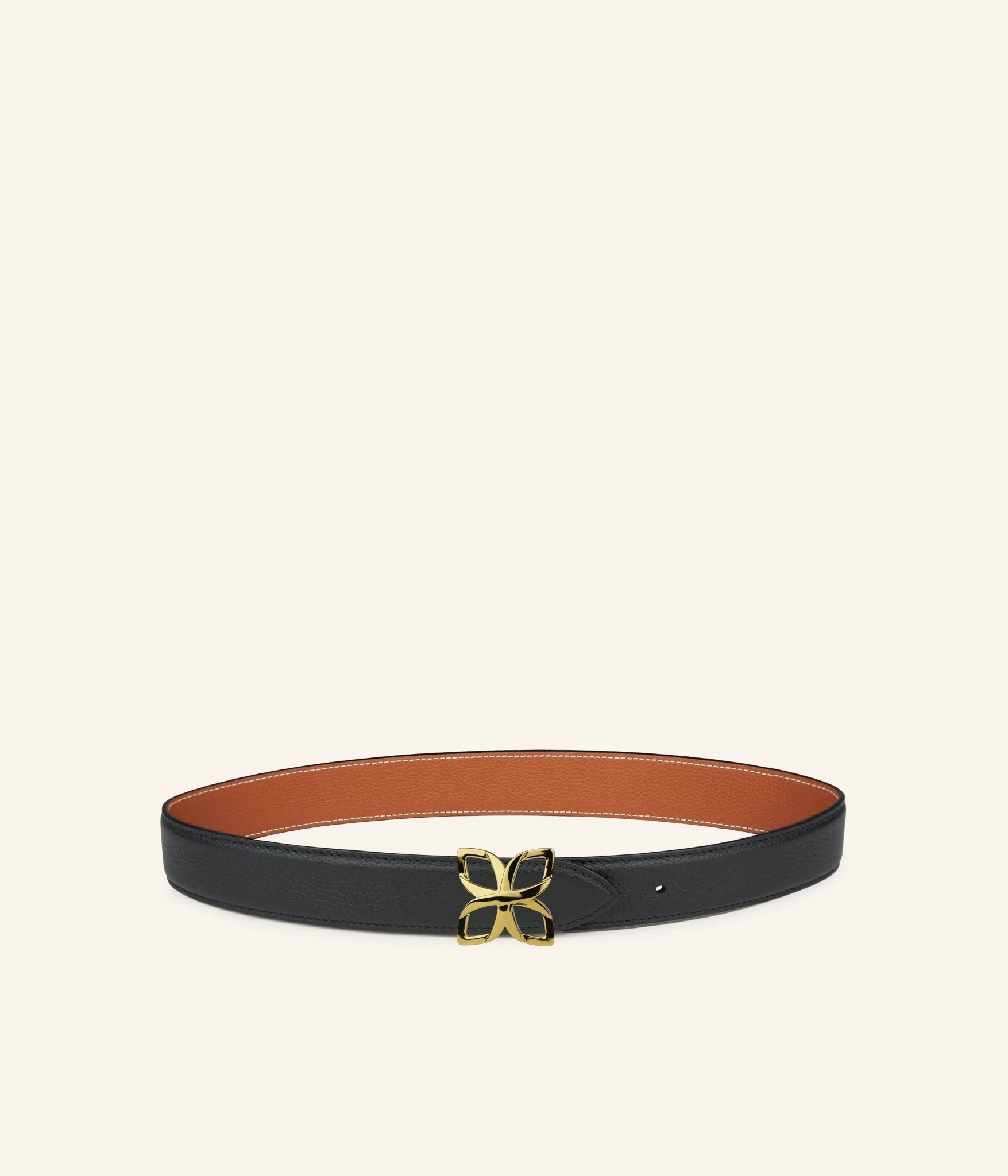 Ceinture Hortensia Doré 33mm | Noir Caramel