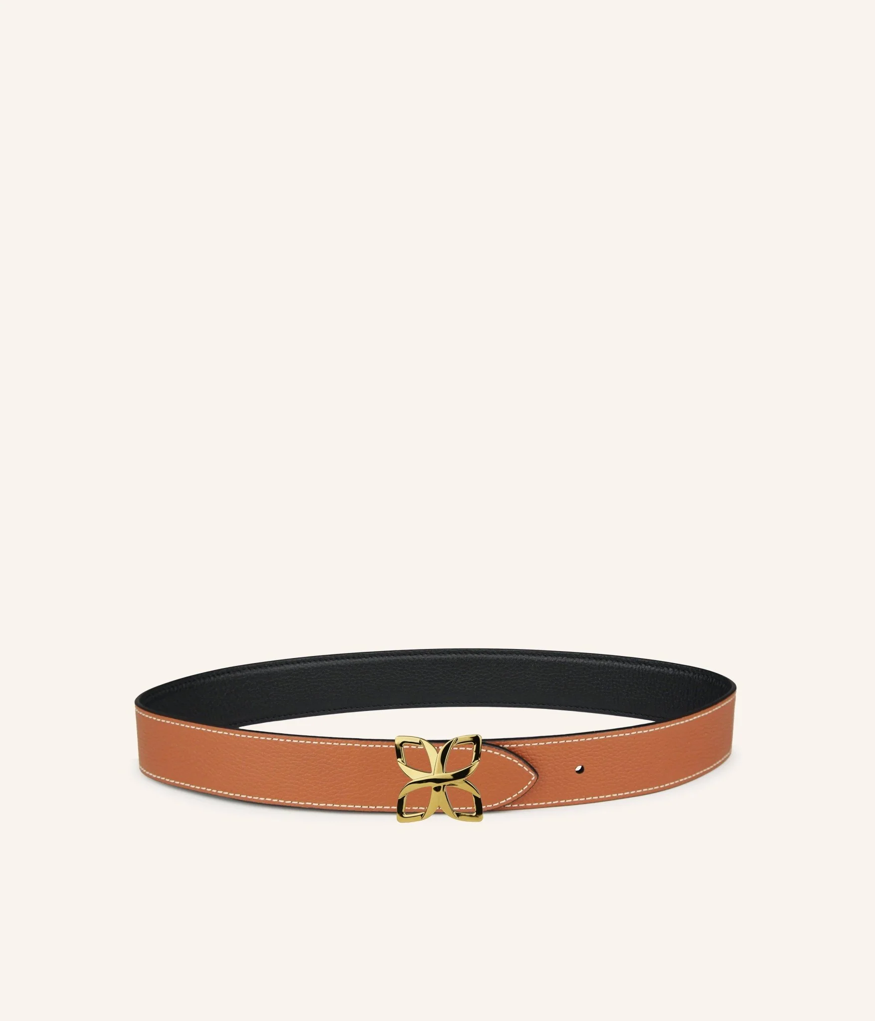 Ceinture Hortensia Doré 33mm | Noir Caramel - Image 2